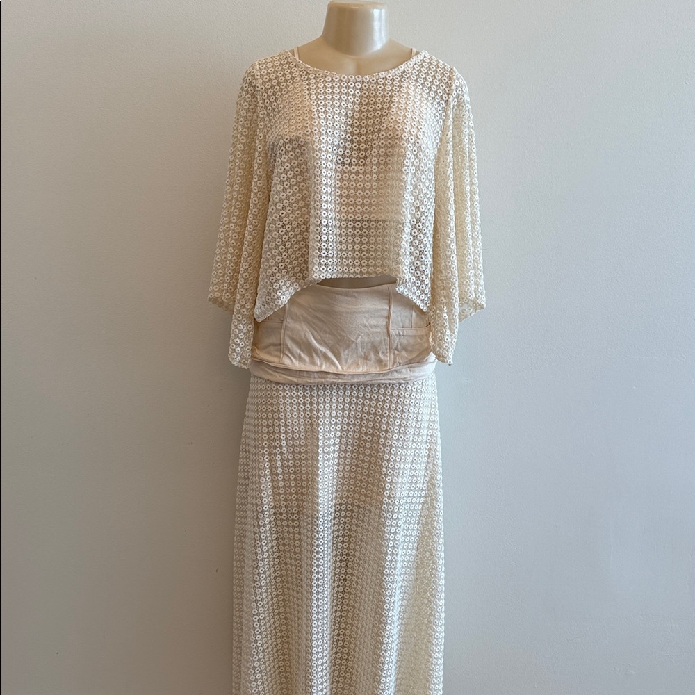 Garnus Brazilian Crochet Look Cream Crop Top and Skirt Size Large